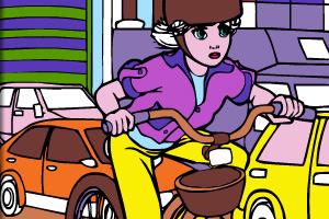 《芭比骑自行车上色》游戏画面1