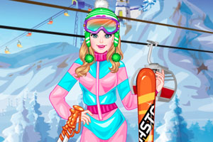 女孩去滑雪